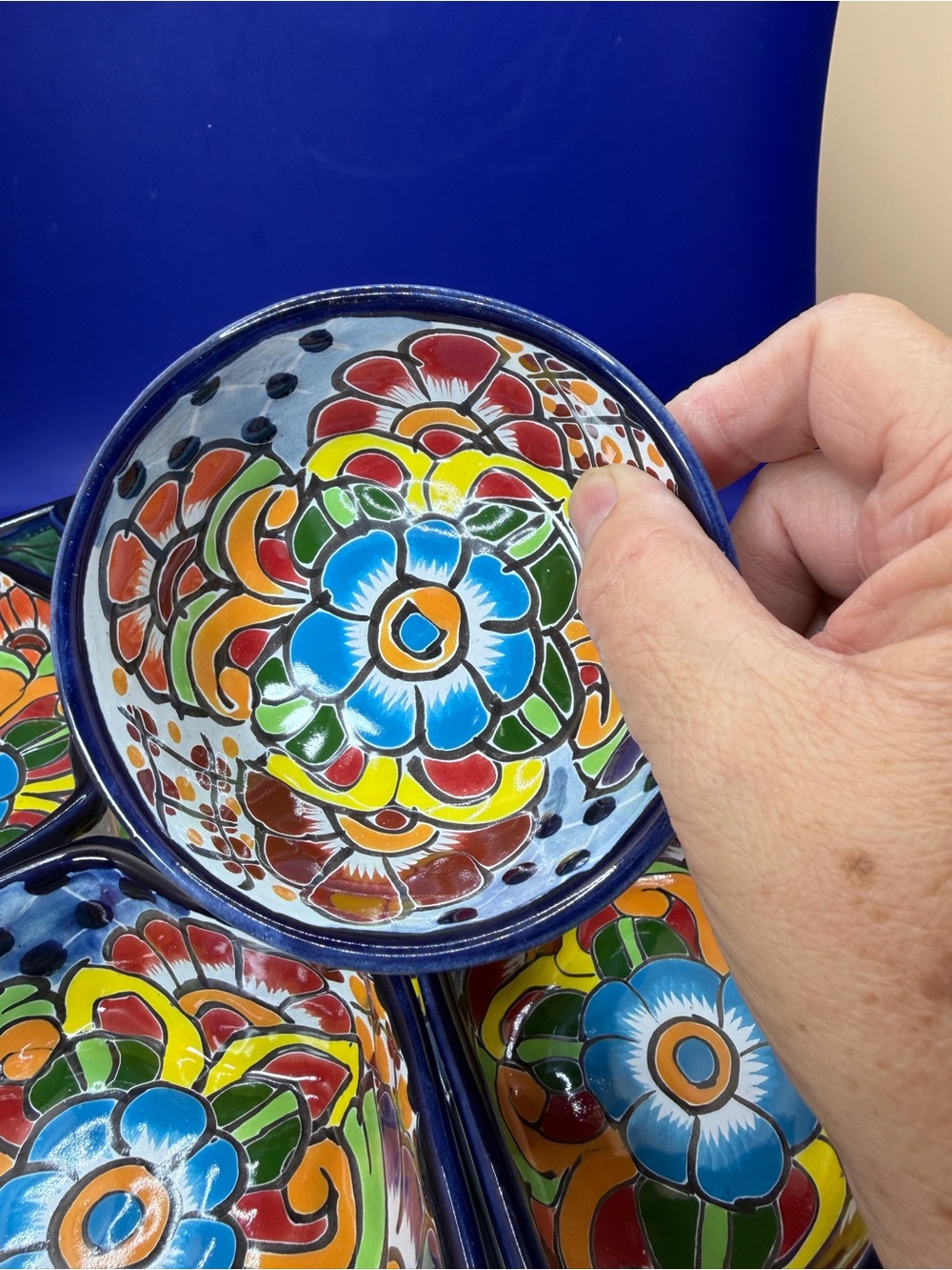 7pc Talavera Mexican Pottery Ceramic Large Appetizer Tray - Picture 6 of 8